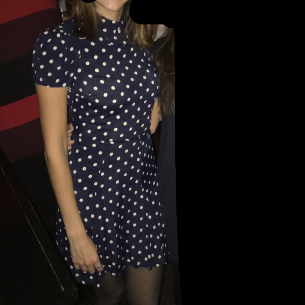 Reformation calla dress navy polka dot dress